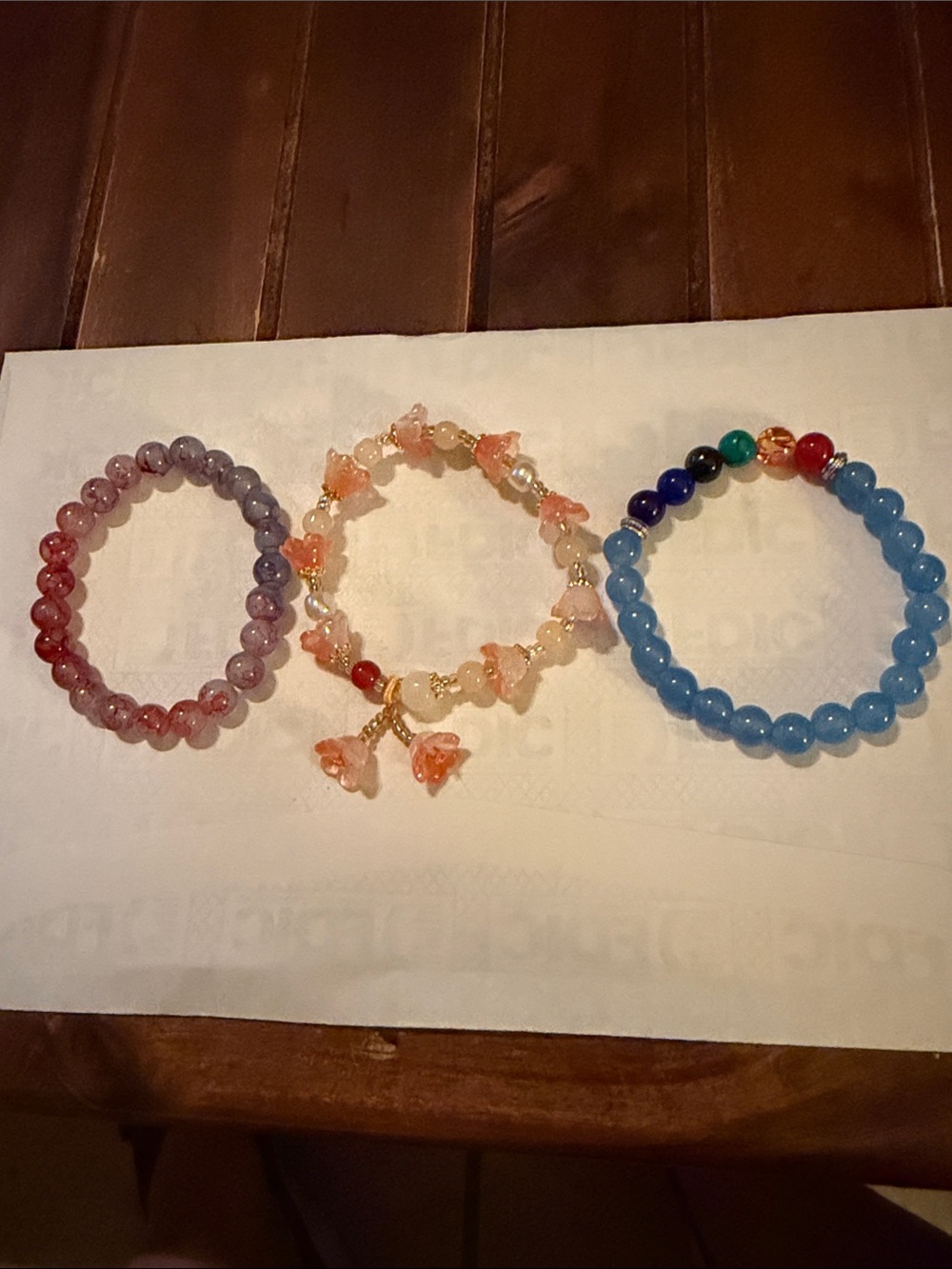 Handmade Pink and Blue Beaded Stretch Bracelets Set